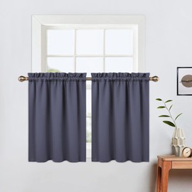 LinTimes Blackout Kitchen Curtains, Rod Pocket, Short Blackout Curtain for Small Windows, Thermal Window Curtains, 66 cm x 76 cm (26 x 30 inches), Set of 2, Dark Grey