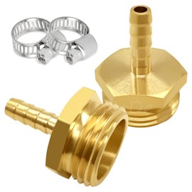 Uenede Brass 3/8" Barb x 3/4"GHT Male Garden Hose End Connector Splicer Mender Repair Fitting Include Clamps (Pack of 2)