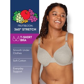Fruit of The Loom Womens T-Shirt Bra, Desert Dusk/Grey Heather/Olive, 38DDD US