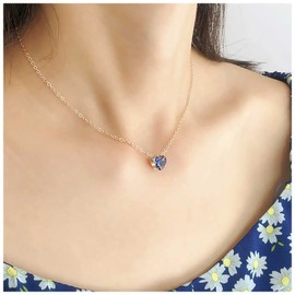 Inateannal Blue Crystal Heart Necklace - Sapphire Love Heart Pendant - Gold CZ Choker - Jewellery for Women and Girls Gifts