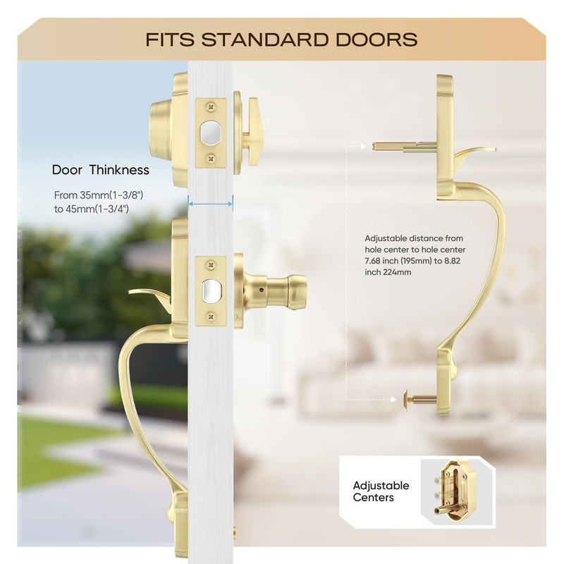Leydebong Gold Front Door Handle and Deadbolt Set, Classic Front