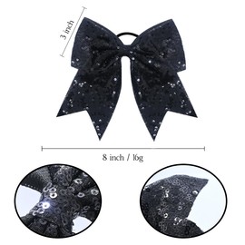 4 Packs Sequins Cheer Hair Bows 8 Inch Jumbo Cheerleading Bow with Ponytail Holder for Teen Girls Softball Cheerleader Hair Bows