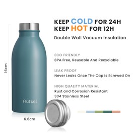 Autsel Stainless Steel Water Bottle 350ml Double Walled Vacuum Insulated Metal Water Bottle Leakproof Sports Flask Bottle BPA Free