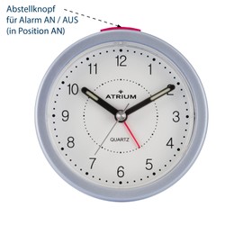 Atrium moderner Design Wecker Analog Quarz ohne Ticken mit Licht und Snooze Weiß Hellblau Rund A260-15