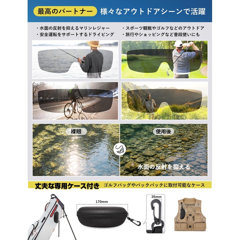 [TINHAO] 調光サングラス 偏光オーバーグラス 近視対応 大型フレーム 片手フリップアップ UV400対応 釣り ドライブ ゴルフ