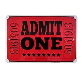 Admit One Red Movie Theatre Ticket Metal Sign Home Theater Wall Decor