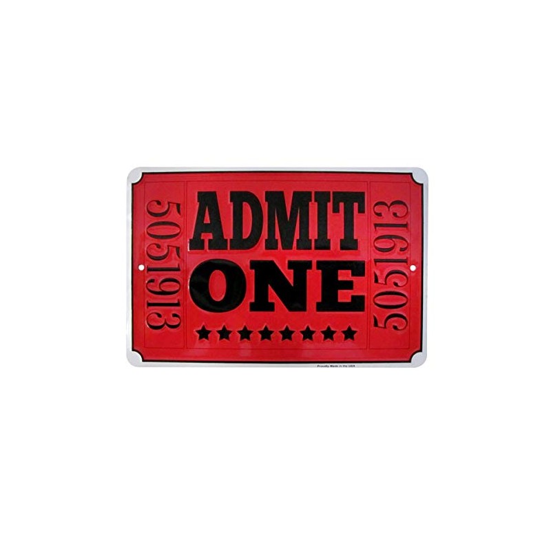 Admit One Red Movie Theatre Ticket Metal Sign Home Theater