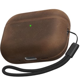 Bouixel Genuine Leather Case for AirPods Pro 3rd Generation Case Cover 2025, Crazy Horse Leather Shockproof Protective Case Accessories with Lanyard Compatible with AirPods Pro 3