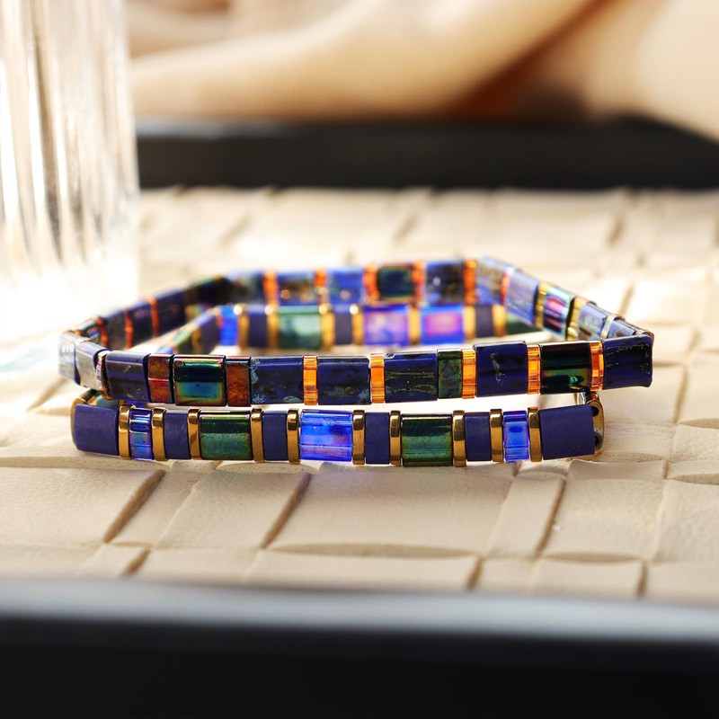 Sonateomber Tila Flat Beaded Stretch Bracelets for Women, Trendy Stackable