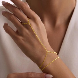 Yoosteel Hand Chain Bracelet for Women - Layered Dainty Finger Ring Hand Chains 14K Gold Plated Link Bracelets Jewelry Trendy for Women