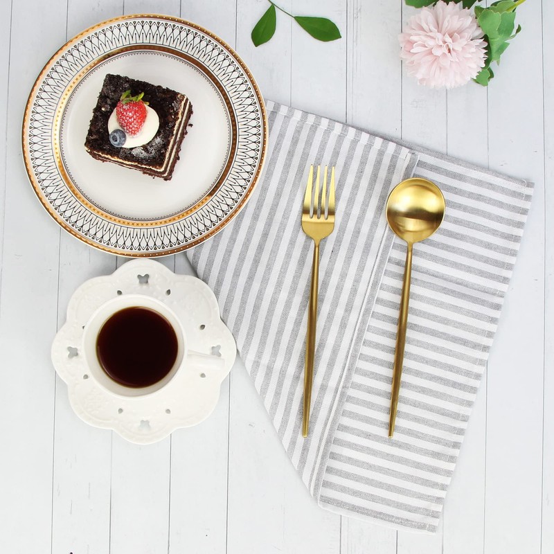INFEI Plain Striped Cotton Linen Blended Dinner Cloth Napkins -
