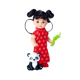 Simba 105733568 Evi Love Animal World, Dolls in Cute Outfit, Elephant, Giraffe or Panda, Mini Doll 12 cm, 3 Assorted Designs, Only One Item Will Be Delivered, from 3 Years