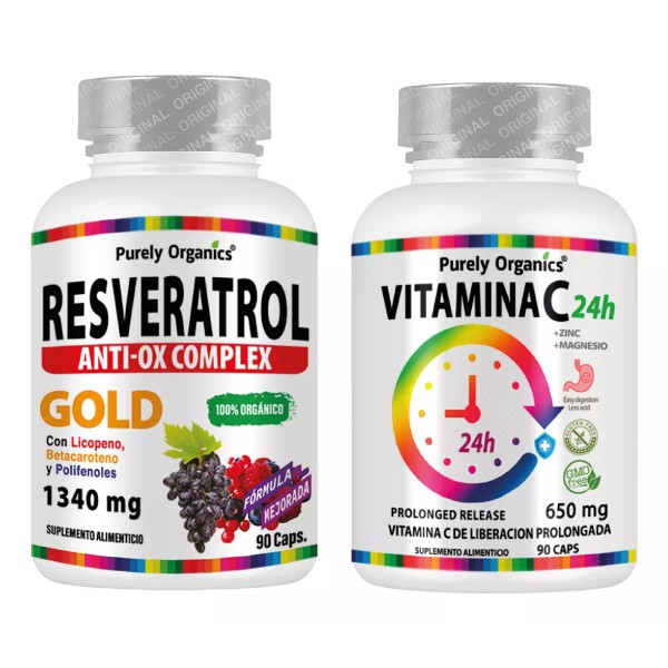 Purely Organics Combo Resveratrol Complex + Vitamina C 24h 90 Capsulas C/u