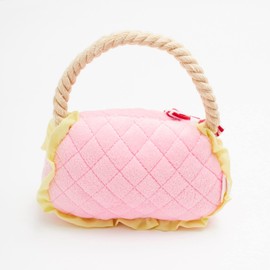 Handbag Squeak Dog Toy Pink with Rope