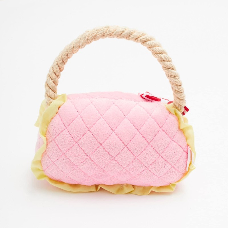 Handbag Squeak Dog Toy Pink with Rope