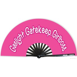 Girlboss Fan - Funny Rave Fan - Large Festival Fan - UV Glow Fan for Women & Men - 13 Inch Folding Hand Fan - Real Wood