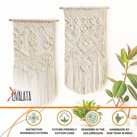 LIVALAYA Boho Macrame Wall Hanging Woven Decor, 24”L x 13”W, Set of 2, Beige wall decor Modern Bohemian Farmhouse woven wall hangings for House Apartment Dorm Room, Nursery, Geometric Aztec Décor
