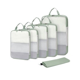 ECOHUB 6 Set Compression Packing Cubes, Lightweight Vacation Travel Essentials, Durable Travel Accessories for Suitcase Carry On Luggage Organizer Bags Set with YKK Zippers Shoe Bag, Green