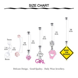 Funseedrr 6pcs Pregnancy Belly Bars Maternity Belly Button Bars Flexible Bioplast 14G 14/18/25/32/35/38mm Barbells Dangly Belly Button Piercing