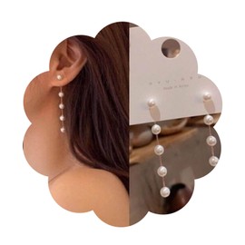 Aneneiceera Vintage Pearl Drop Dangle Earrings Gold Pearl Chain Earrings Bohemia Pearl Stud Earrings Long Linear Pearl Earrings Wedding Pearl Tassel Earrings Jewelry for Women