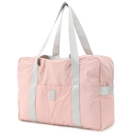 ByYear Foldable Travel Duffel Bag, 28L Weekender Overnight Carry on Luggage Bag, Lightweight Gym Tote Bag, Sports Bag, Hospital Bag for Women and Men, Pink