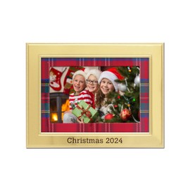 Mimosa Moments 6x8 Metal Christmas 2022 Picture Frame Matted with 4x6 Red Plaid Fabric Mat (4x6" horizontal with Red Plaid Fabric Mat, Gold)