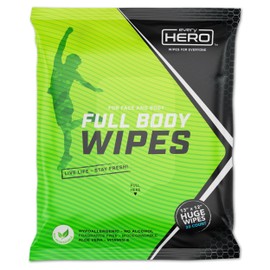 everyHERO Body and Face Shower Wipes for Adults (20-Count) - Unscented, Extra Large 13"x12", Biodegradable, No Rinse Cleansing Wipes For Camping, Sports, Traveling, and more!