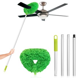 Ceiling Fan Cleaner Duster High Ceiling Extended Fan Blade Cleaner from 13 to 50 Inch Reusable Microfiber Ceiling Fan Duster with Extension Handle for Furniture Bookshelves Wall Door (Green)