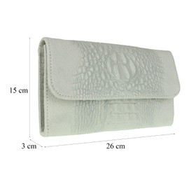 Girly Handbags Croc Suede Clutch Bag Italian Leather - Off White