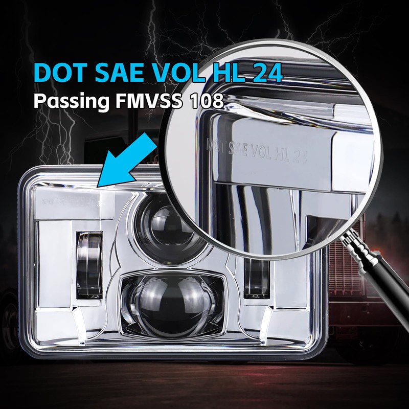 4x6 Inch LED Headlights Rectangular Light DOT Approved High/Low Beam