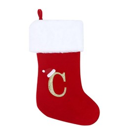 Bemuiz 20 Inches Monogram Christmas Stockings, Red Velvet with White Super Soft Plush Cuff Large Stocking Decorations for Fireplace Hanging and Family Xmas Holiday Party