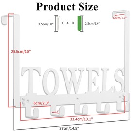 Over The Door Hooks, Towel Holder for Bathroom, Door Mount Towel Rack for Bedroom Kitchen Pool Beach Bathrobe, Wall Mount for Cabinet Cupboard Metal Sandblasted (White, 5 Hooks)