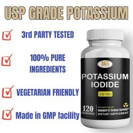 Potassium Iodide130 mg - KI Tablets- Potassium130 mg - USA Made Potassium Iodine Pills YODO Naciente, Yoduro de potasio - 120 Tablets