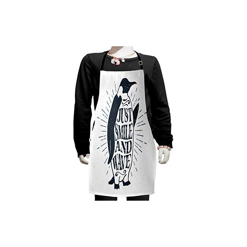 Ambesonne Saying Apron, Penguin Waving His Flipper and Just Smile