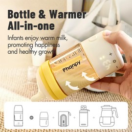 Phanpy Portable Bottle Warmer with Anti-Colic Thermostatic Baby Bottle, Bottle & Milk Warmer All-in-one, Travel-Ready with Fast Heating & Long-Lasting Keep Warm, 0.51 lB Weigh Smaller and Lighter