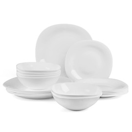 LaGlint Square Dinnerware Sets for 6, 18 Pieces Opal Glass Plates and Bowls Set, Dishwasher and Microwave Safe Dish Dinning Ware Set, Chip and Scratch Resistant Dishware Sets White