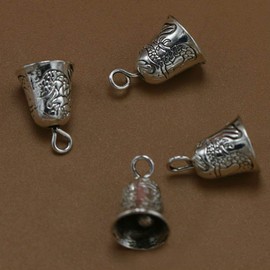 AKOAK 24 Pieces Vintage Style Antique Silver Tone Jingle Bell Charms Pendants for Jewelry Making Xmas Tree Hanging Decoration