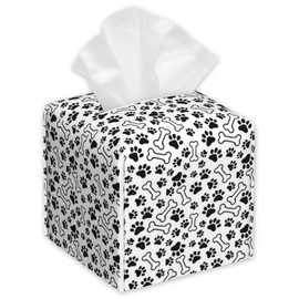 Animal Paws Tissue Box Cover,Dog Bones PU Leather Tissue Box Holder Square,Modern Home Decoration for Bathroom Living Room Kitchen Office Car,5.2"×5.2"×5.2"