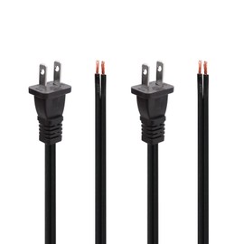 2Pack Power Cord Replacement，6.46Ft Cable 110V 115V 120V 300V Pigtail for Appliance, NEMA 1-15P 2 Prong Plug US SPT-2 16AWG (16/2) Power Cord Lamp Black