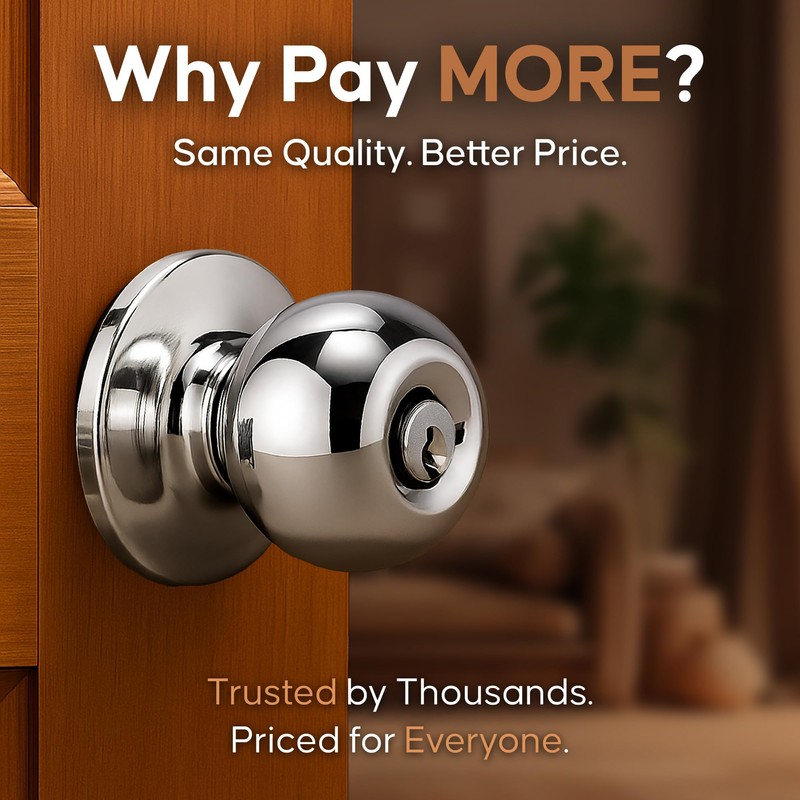 Copper Creek BK2040PS Ball Door Knob, Keyed Entry Function, 1