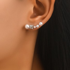 Ximdble Vintage Crystal Pearl Ear Climber Earrings Cz Pearl Crawler Earrings Rhinestone Climber Crawler Earrings Rhinestone Pearl Stud Earrings Jewelry for Women