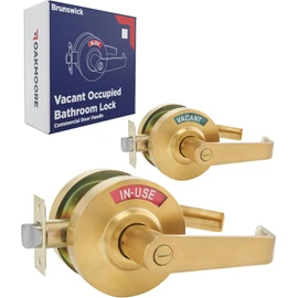 OAKMOORE Commercial Door Handle Bathroom Door Lock in Gold | Vacant Occupied Bathroom Lock | Commercial Restroom Door Lock for Public Bathroom & Industrial Buildings