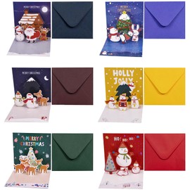 Tarocat Pack of 6 3D Christmas Greeting Cards, Christmas Cards Pop-Up, 3D Christmas Card Pop-Up Card, Pop Up Christmas Card for Family Friends Christmas Greetings