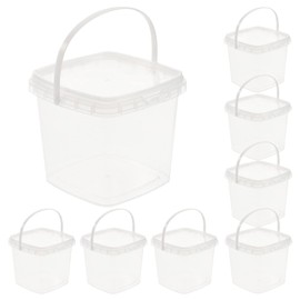 10Pcs Clear Buckets with Lids, Plastic Ice Cream Buckets with Handles, Square Reusable Food Storage Containers for Drinks Rum, Parties Use