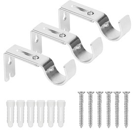 Curtain Pole Holder Adjustable Wall Bracket, Metal Curtain Rod Brackets, Curtain Rod Bracket, Pack of 3, Silver