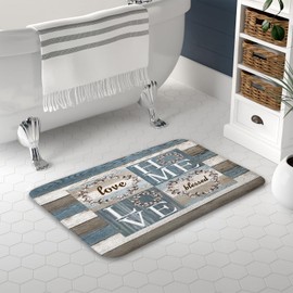 Rustic Floral Flower Bath Mat, Sweet Love Home Non Slip Absorbent Floor Rugs Quick Dry Soft Velvet Rugs Carpets, for Bathtub Bathroom Bedroom Kitchen, 17x29 Inch