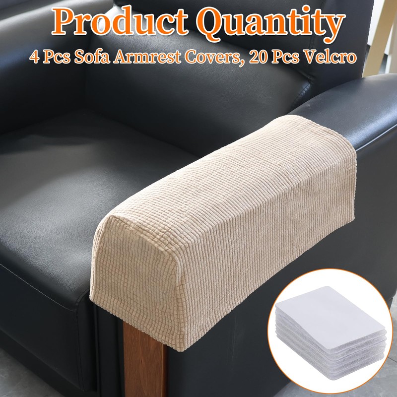 4 Pcs Armrest Chair Covers With 20 Velcro Set, Stretch