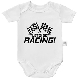 Let's Go Racing Bodysuit, Funny Baby Race Car Outfit, Announcement for Daddy to Infant Coming Soon Boys Girls Newborn Checkered Outfits (White, 3-6 Month)