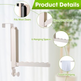 Over The Door Drying Rack, 2 Pack Foldable Over The Door Hooks Hanger for Laundry Clothes Heavy Duty Door Organizer Rack Hanging Coat Rack Storage Hanger for Bedroom Bathroom Kitchen(Milky White)
