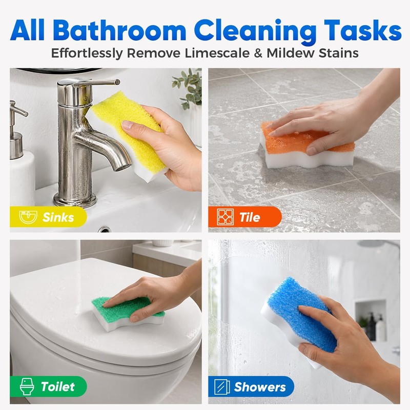 GLIMGLINT Magic Sponges Eraser for Bathroom, 6 Pack Dual-Sided Cleaning